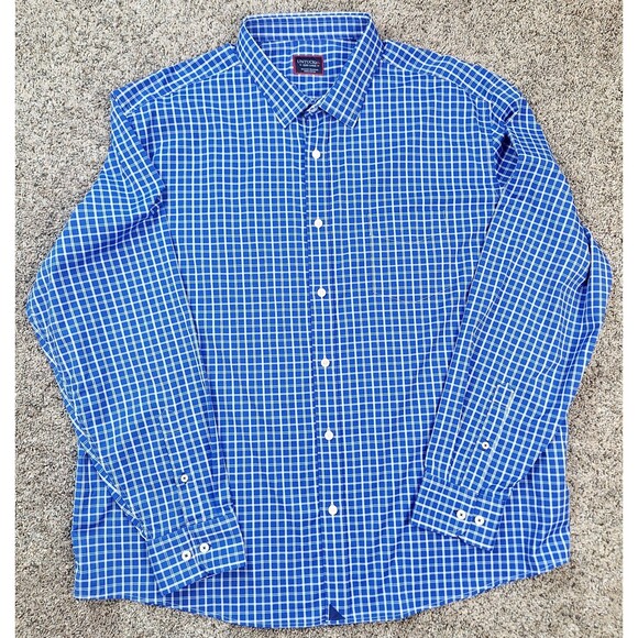UNTUCKit Mens Blue Check Nylon Blend Kiepersol Longsleeve Sz XXL - Picture 1 of 7